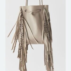 100% genuine leather Urban Outfitters Beige Fringe Crossbody Bag